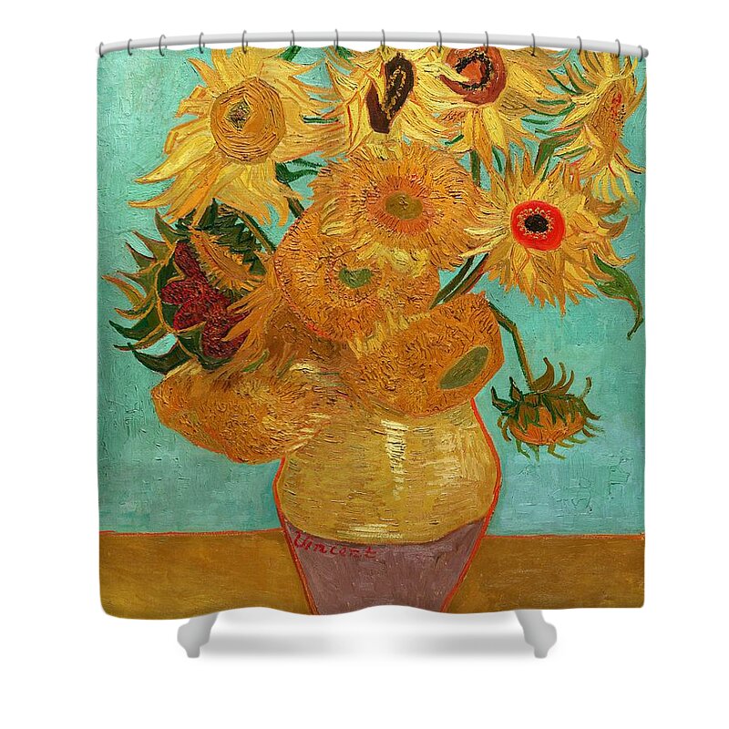 Van Gogh Shower Curtain featuring the painting Vase with Twelve Sunflowers #1 by Vincent Van Gogh