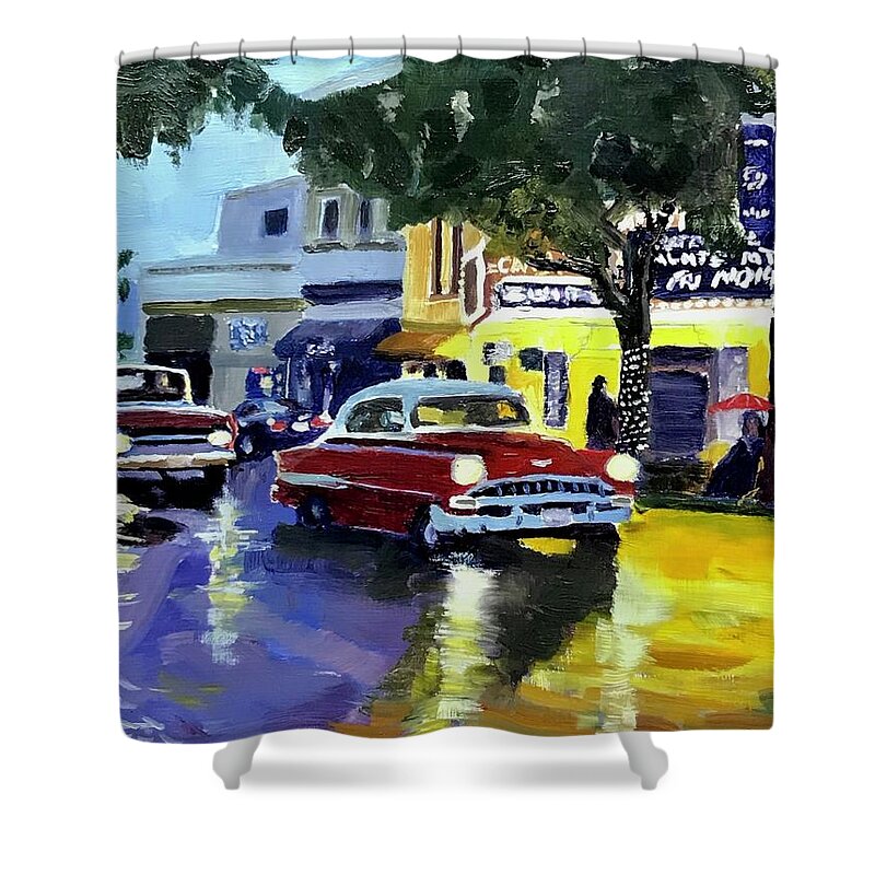 1954 Chevy Shower Curtain featuring the painting '54 Chevy #54 by Shawn Smith