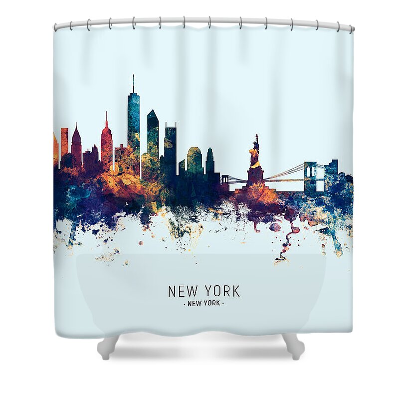 New York Shower Curtain featuring the digital art New York Skyline #54 by Michael Tompsett
