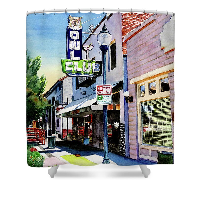 Placer Arts Shower Curtain featuring the painting #561 Owl Club #561 by William Lum