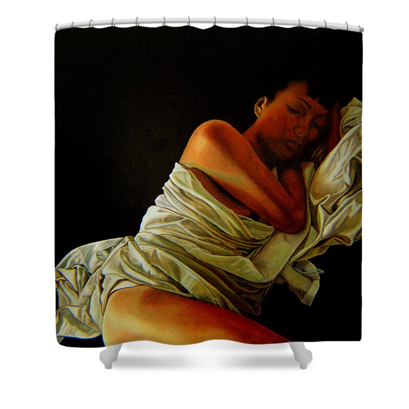 Semi_nude Shower Curtain featuring the painting 6 A.m. by Thu Nguyen