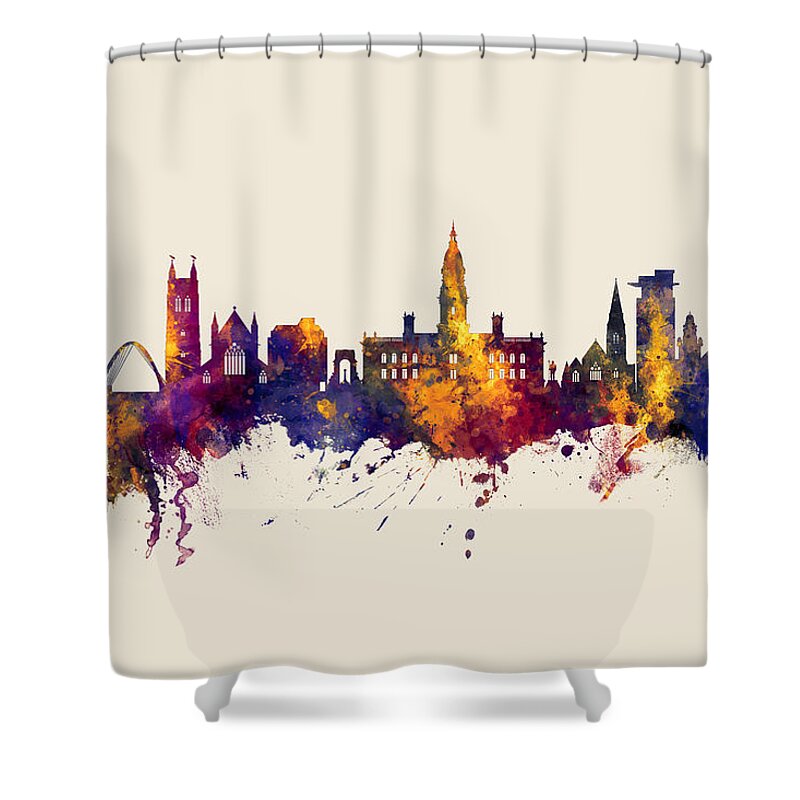 Bolton Shower Curtain featuring the digital art Bolton England Skyline #6 by Michael Tompsett