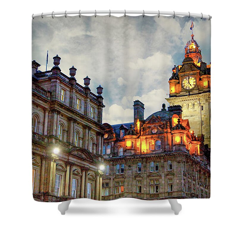City Of Edinburgh Scotland Shower Curtain featuring the digital art City of Edinburgh Scotland by SnapHappy Photos