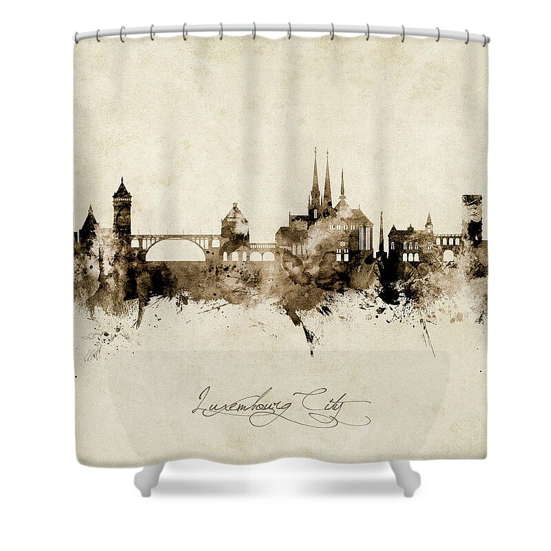 Luxembourg City Shower Curtain featuring the digital art Luxembourg City Skyline #6 by Michael Tompsett