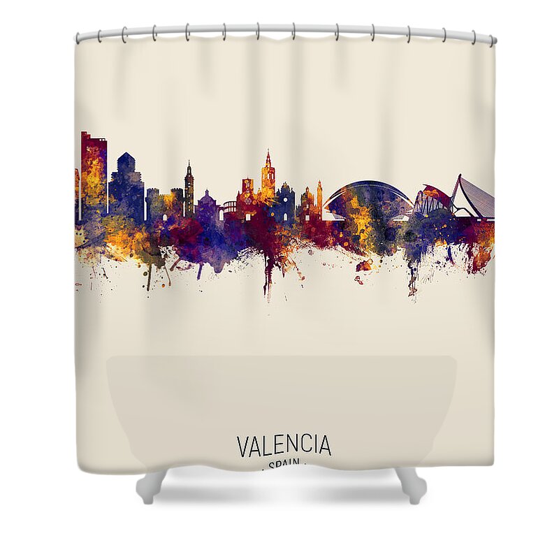 Valencia Shower Curtain featuring the digital art Valencia Spain Skyline #6 by Michael Tompsett