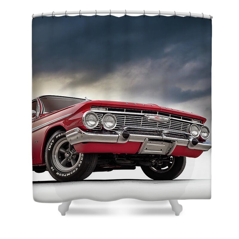 Chevy Shower Curtain featuring the digital art 61 Impala SS by Douglas Pittman
