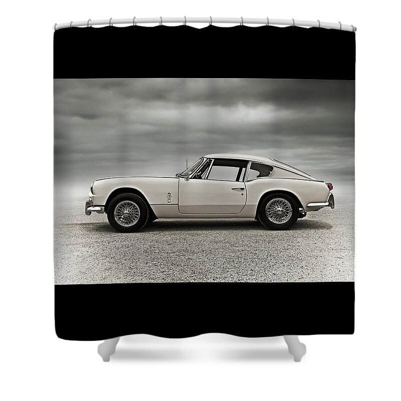 Vintage Shower Curtain featuring the digital art '67 Triumph GT6 by Douglas Pittman