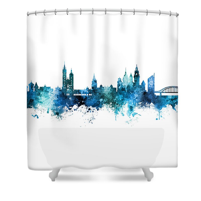 Krakow Shower Curtain featuring the digital art Krakow Poland Skyline #7 by Michael Tompsett