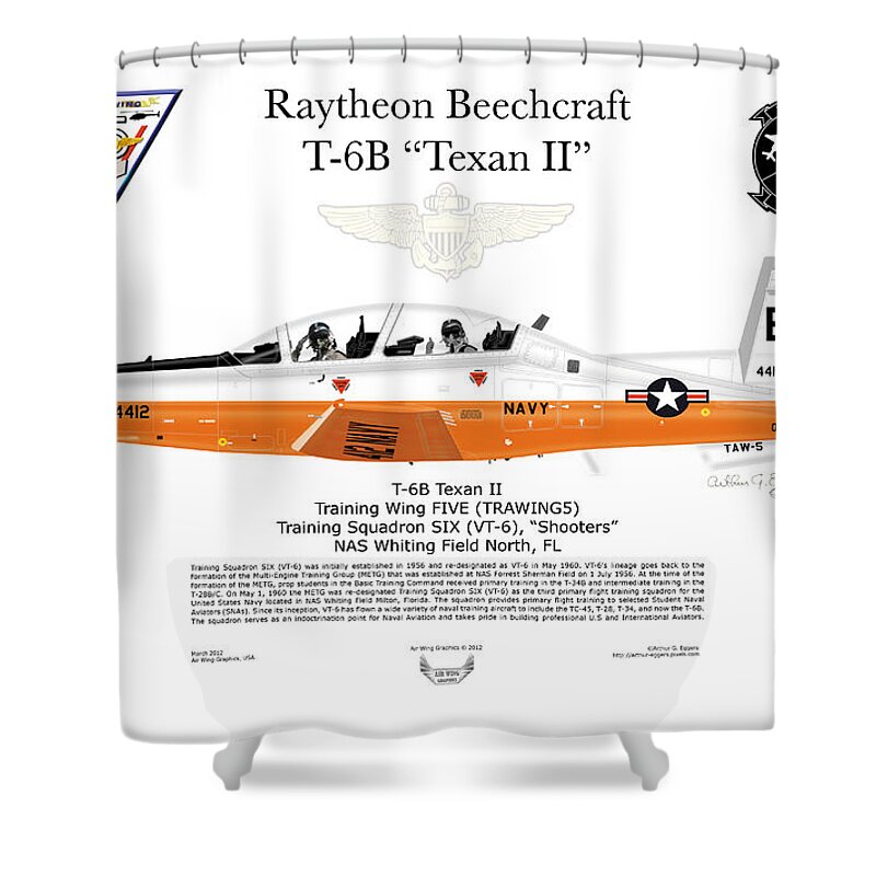 Raytheon Shower Curtain featuring the digital art Raytheon Beechcraft T-6B Texan II #7 by Arthur Eggers