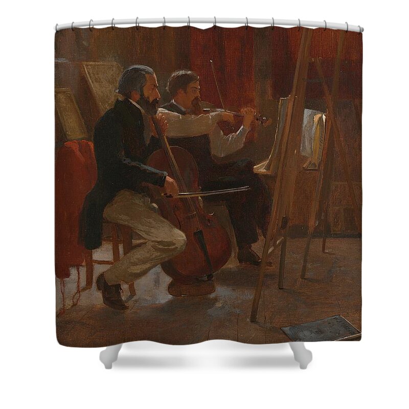 Winslow Homer Shower Curtain featuring the painting The Studio by Winslow Homer