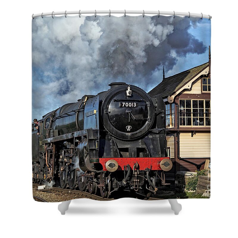 Steam Shower Curtain featuring the photograph 70013 Oliver Cromwell at Quorn and Woodhouse. by David Birchall
