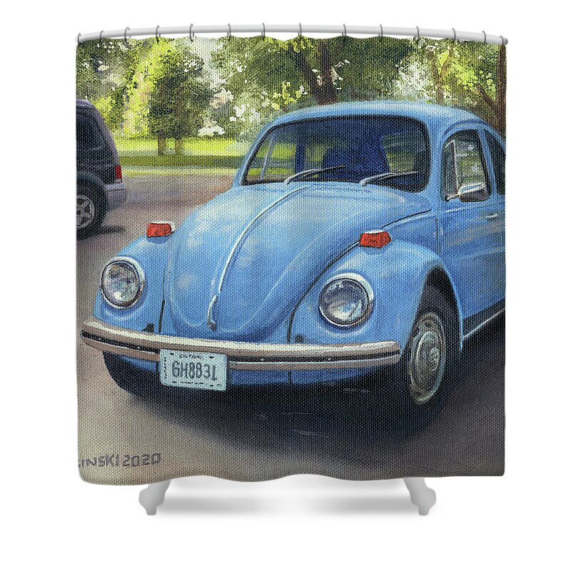 Automotive Art Shower Curtain featuring the painting '72 Beetle #72 by Norb Lisinski
