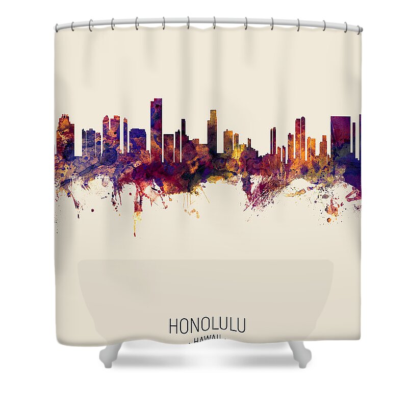 Honolulu Shower Curtain featuring the digital art Honolulu Hawaii Skyline by Michael Tompsett