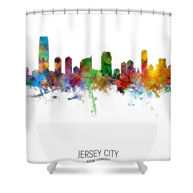 Jersey City Shower Curtain featuring the digital art Jersey City New Jersey Skyline by Michael Tompsett