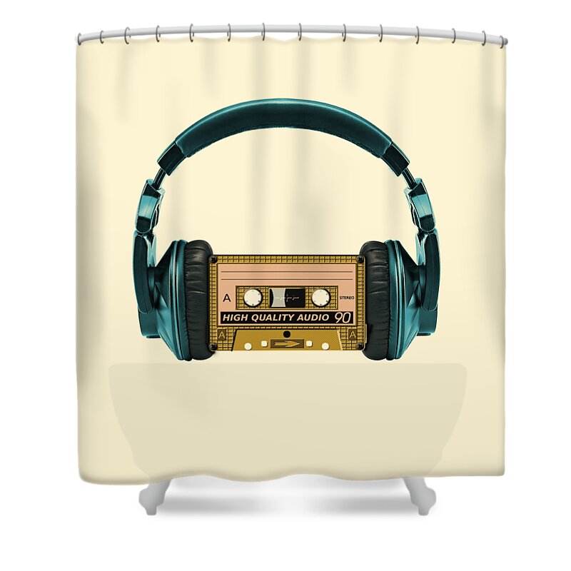 Cassette Shower Curtain featuring the digital art 80s Music by Madame Memento