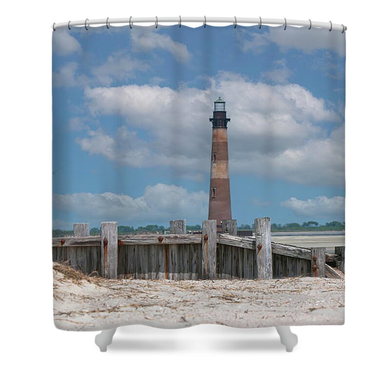 Morris Island Lighthouse Shower Curtain featuring the photograph Folly Beach - Morris Island Lighthouse - Charleston SC Lowcountry8247 by Dale Powell