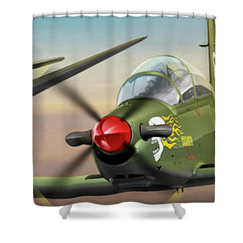 P40 Shower Curtain featuring the digital art 89th FTW Screamin' Banshees by SORROW Gallery