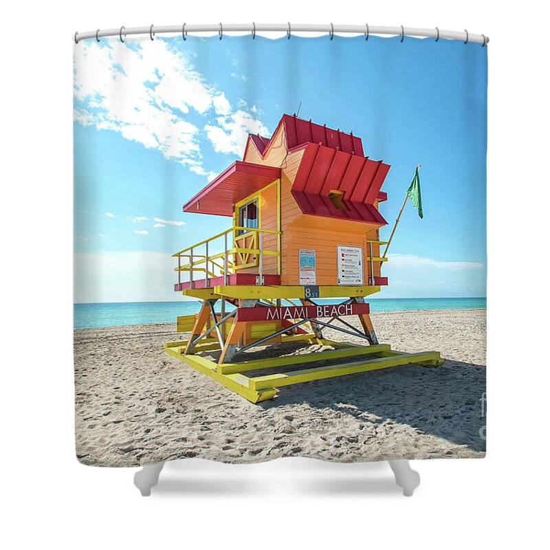 Atlantic Shower Curtain featuring the photograph 8th Street Lifeguard Tower South Beach Miami, Florida by Beachtown Views