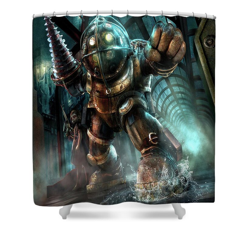 Painting Shower Curtain featuring the digital art Bioshock #9 by Loan Nguyen