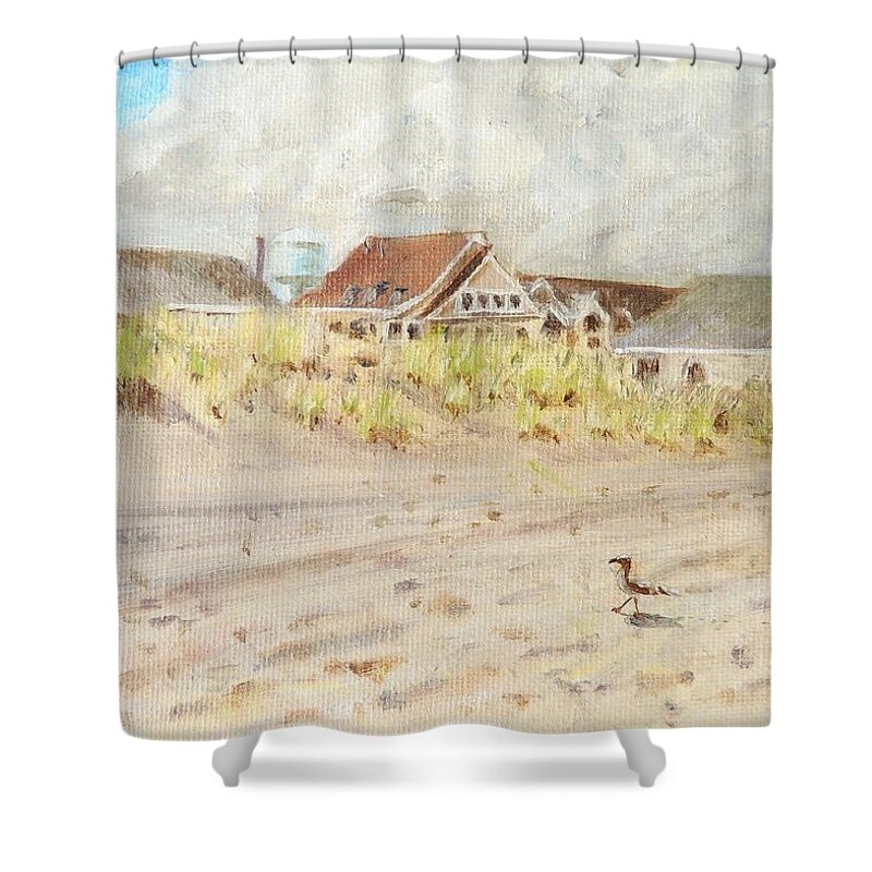 Stone Harbor Shower Curtain featuring the painting 98th Street Beach Stone Harbor New Jersey by Patty Kay Hall