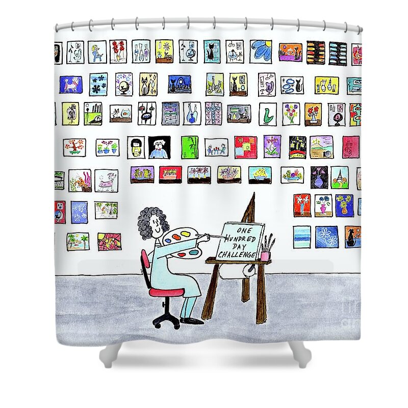 Artist Shower Curtain featuring the painting 99 Pieces of Art on the Wall by Donna Mibus