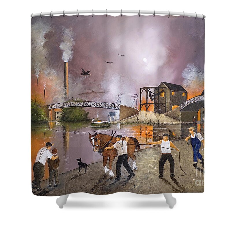England Shower Curtain featuring the painting Toll End Bridge Dudley Canal - England by Ken Wood