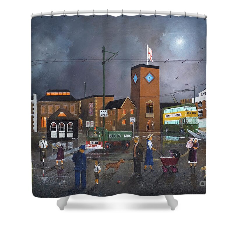 England Shower Curtain featuring the painting Dudley Trolley Bus Terminus - England by Ken Wood