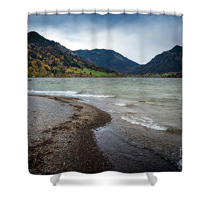 Schliersee Shower Curtain featuring the photograph A autumn day at the lake by Hannes Cmarits