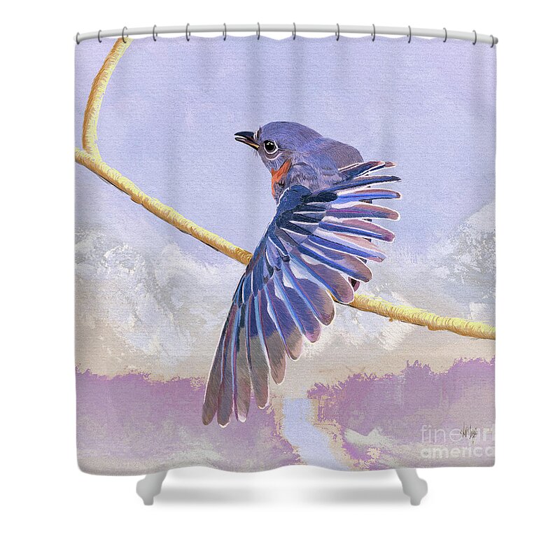 Bird Shower Curtain featuring the digital art A Bluebird In The Shenandoah Valley by Lois Bryan