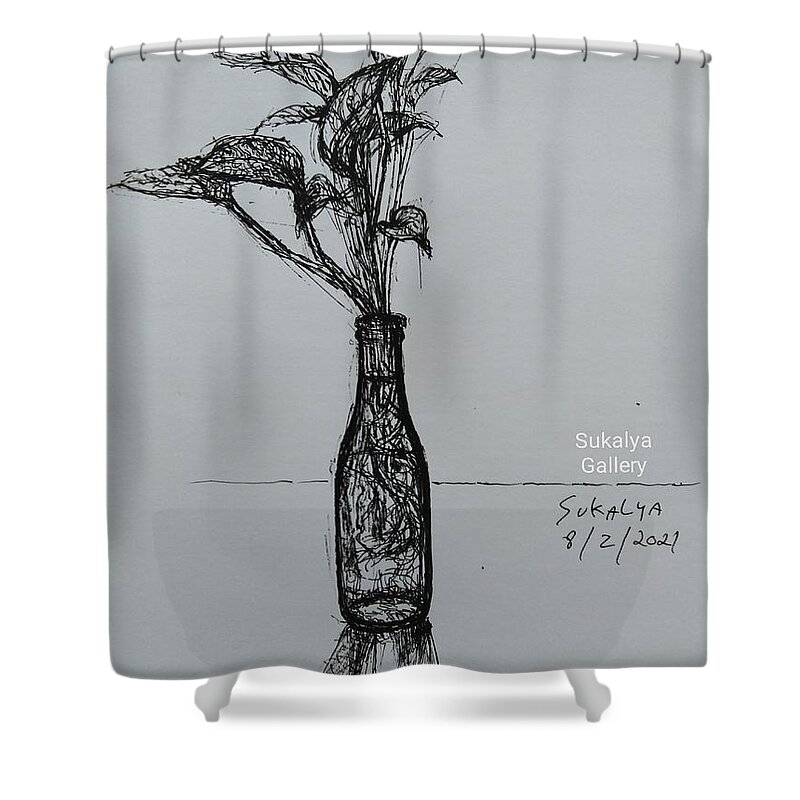 Bottle Shower Curtain featuring the drawing A Bottle Vase by Sukalya Chearanantana