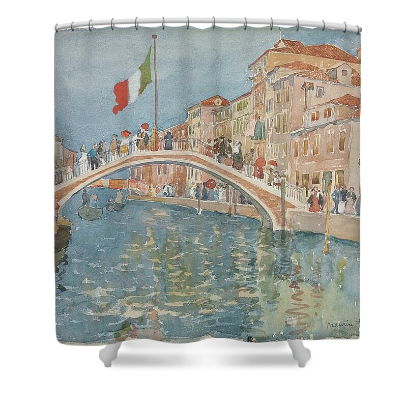 A Bridge In Venice 1899 Maurice Prendergast American 1858 To 1924 Shower Curtain featuring the painting A Bridge in Venice 1899 Maurice Prendergast American 1858 to 1924 by MotionAge Designs