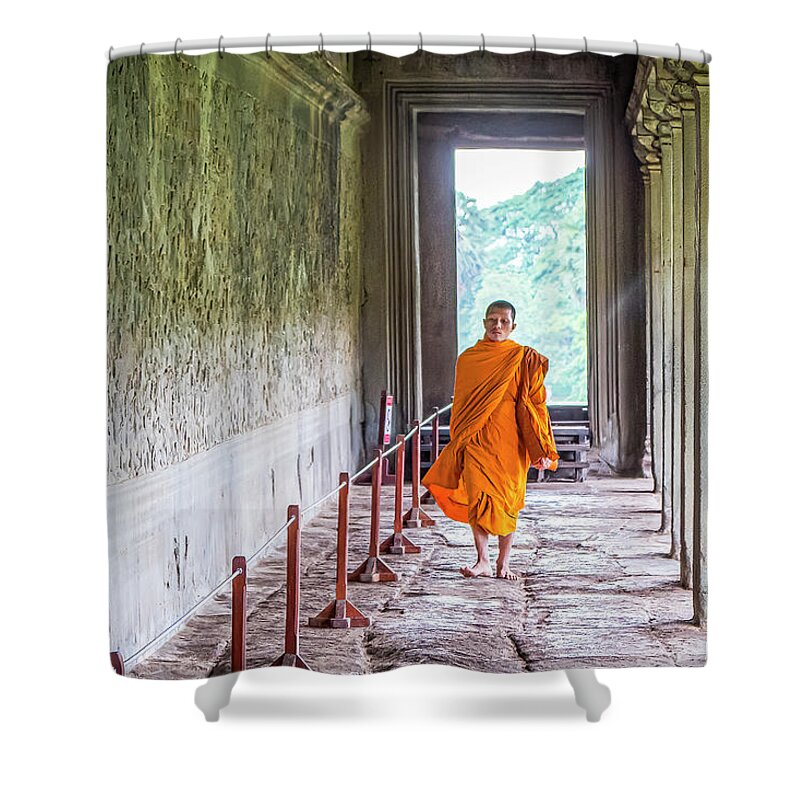 Angkor Wat Photography Shower Curtain featuring the photograph A Buddhist Walk by Marla Brown