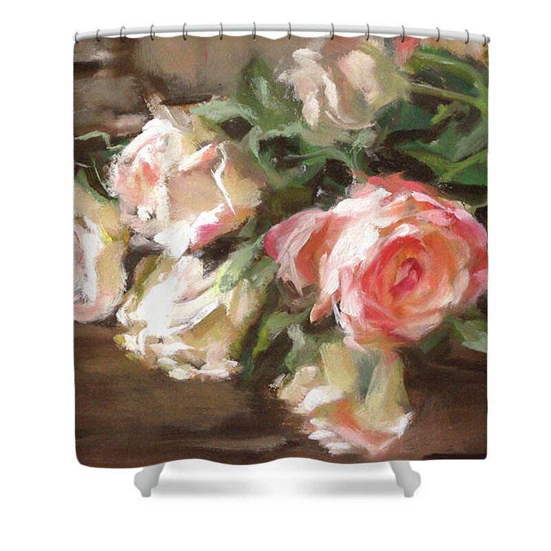 Rose Painting Shower Curtain featuring the painting A Bunch of Roses by Roxanne Dyer
