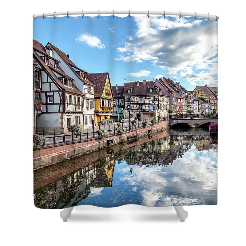 Travel Shower Curtain featuring the photograph A Canal in Colmar by W Chris Fooshee