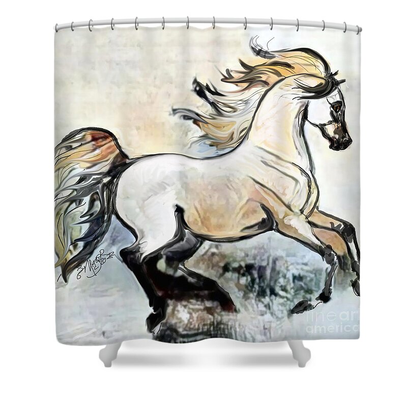 Equestrian Art Shower Curtain featuring the digital art A Cantering Horse 002 by Stacey Mayer