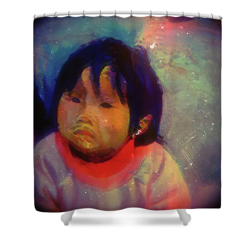 Child Painting Shower Curtain featuring the digital art A child's portrait by Cathy Anderson