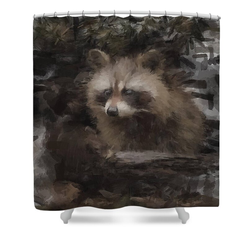 Racoon Shower Curtain featuring the painting A Cleaver Racoon by Gary Arnold