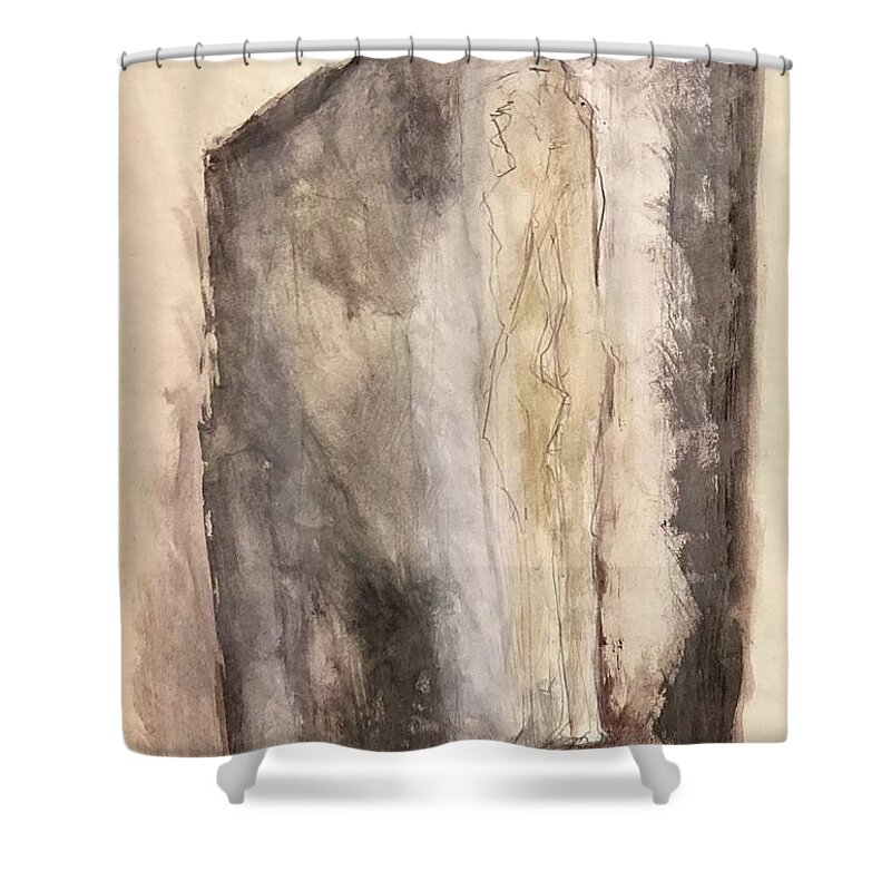 Paper Shower Curtain featuring the painting A Couple In A Box by David Euler