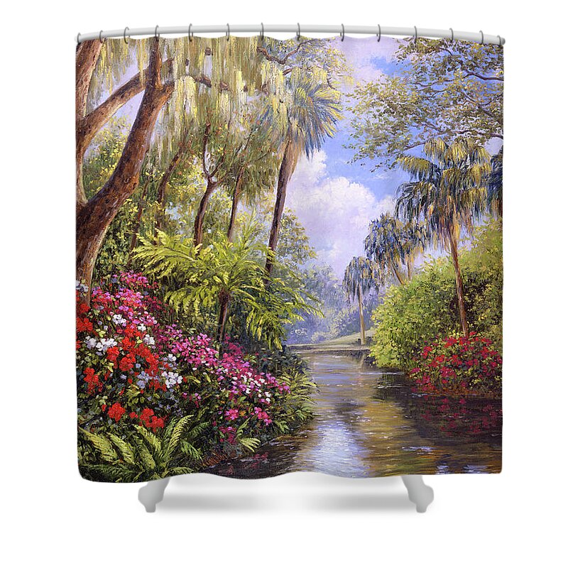 Schaefer Miles Shower Curtain featuring the painting A Day in Paradise by Kevin Wendy Schaefer Miles