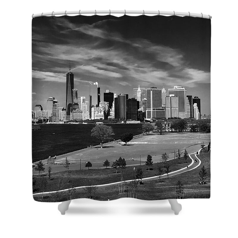 New York Shower Curtain featuring the photograph A Familiar Skyline in BW by Calvin Boyer