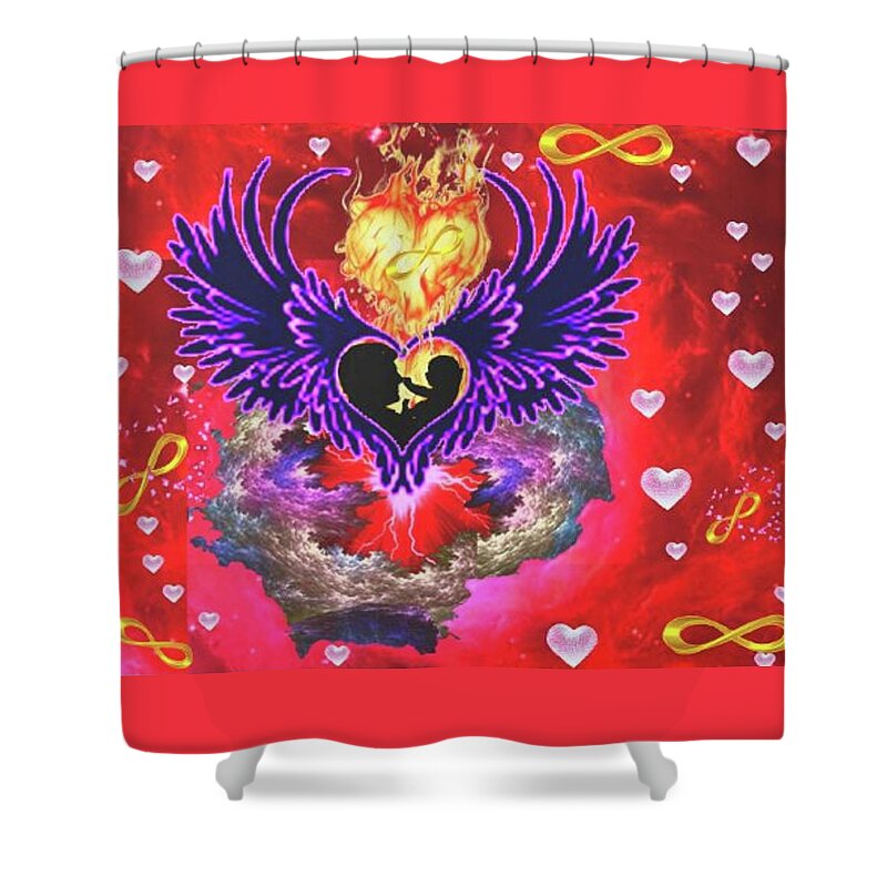 A Fathers Love Poem Shower Curtain featuring the digital art A Fathers Love beyond by Stephen Battel