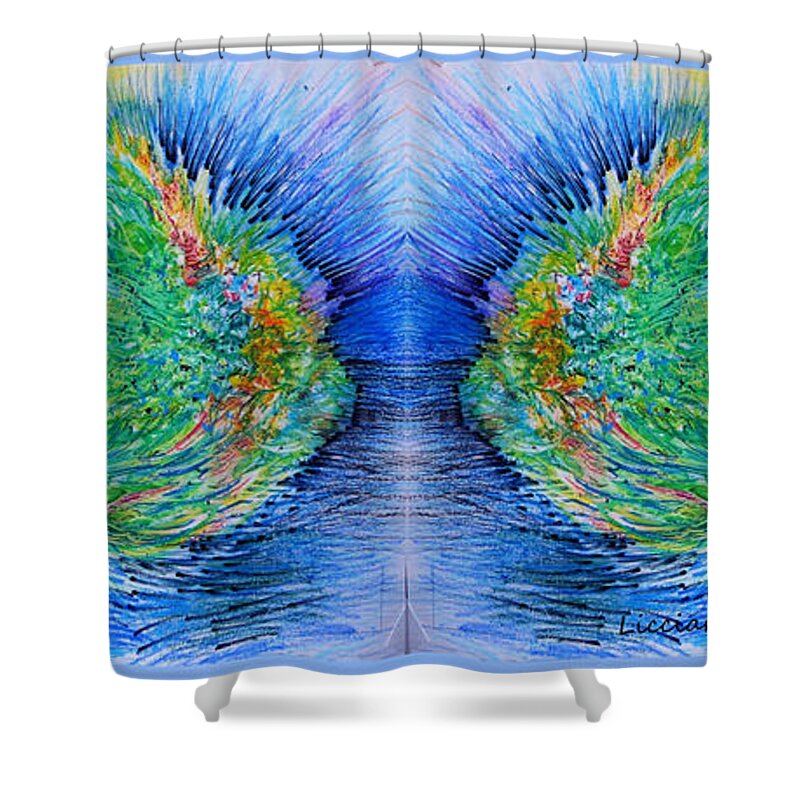 Blues And Greens Shower Curtain featuring the drawing A Fishy Abstract by Rosanne Licciardi