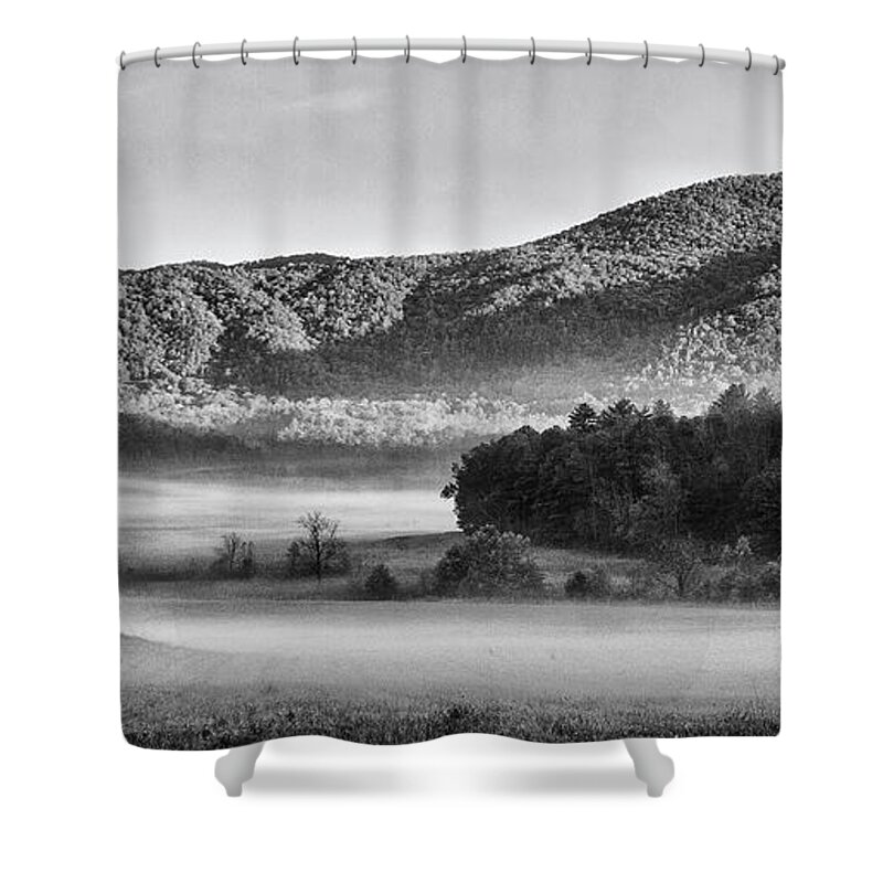 Great Smoky Mountains Shower Curtain featuring the photograph A Foggy Cades Cove Morning by Bob Decker