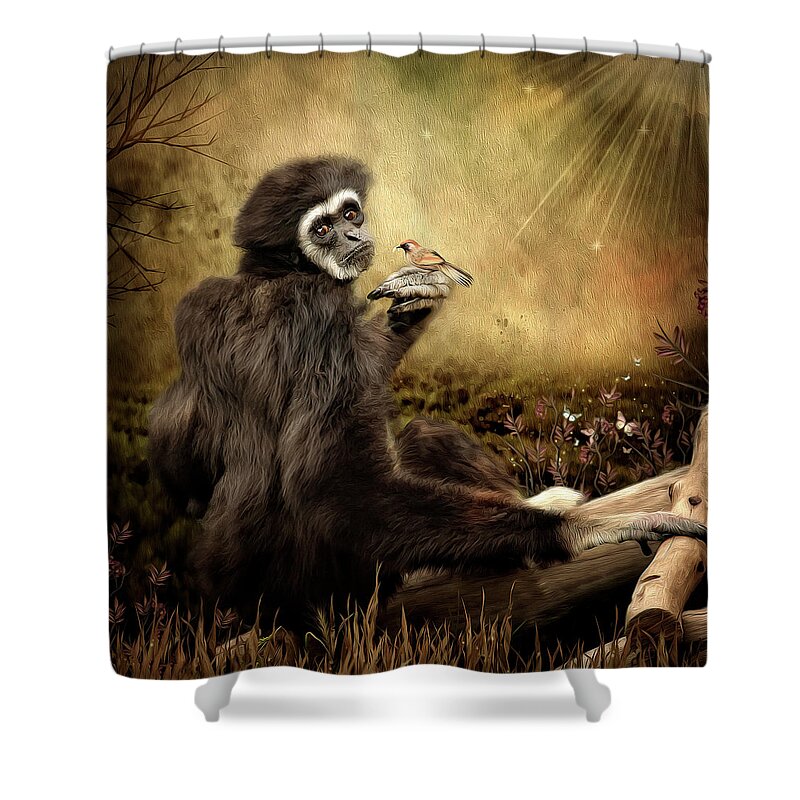 Monkey Shower Curtain featuring the digital art A Friend by Maggy Pease