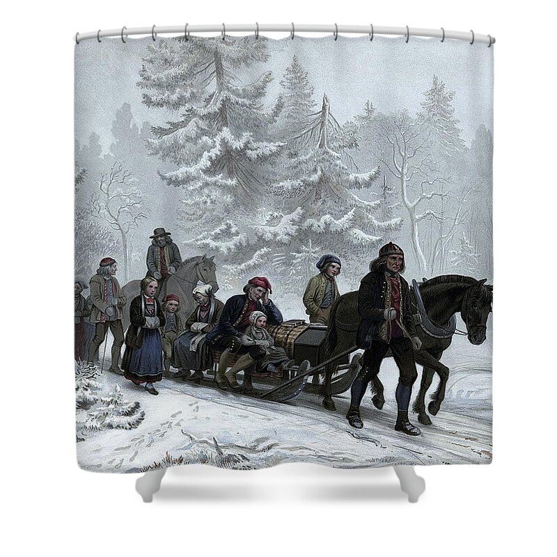 Knud Bergslien Shower Curtain featuring the painting A funeral procession by Knud Bergslien by Mango Art