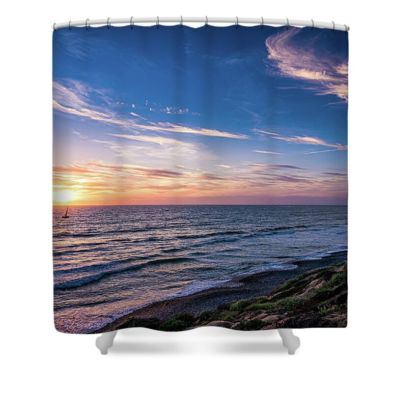 Beach Shower Curtain featuring the photograph A Glorious Sunset at North Ponto, Carlsbad State Beach by David Levin