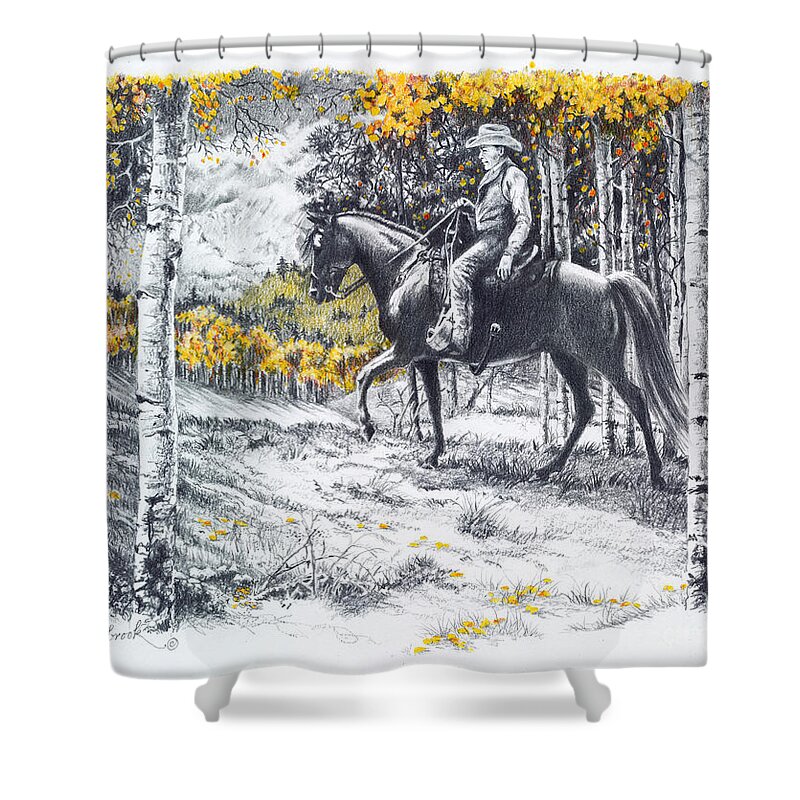 Aspen Shower Curtain featuring the drawing A Golden Opportunity by Jill Westbrook