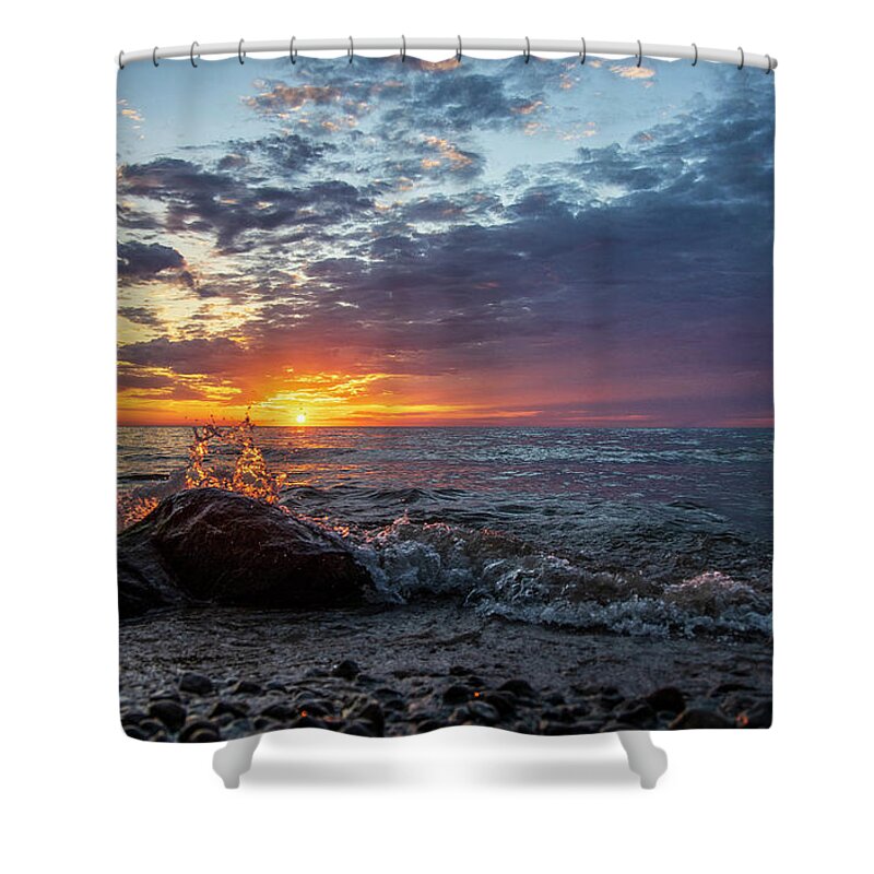 Heart Shower Curtain featuring the photograph A heart shaped splash at sunrise by Eric Curtin
