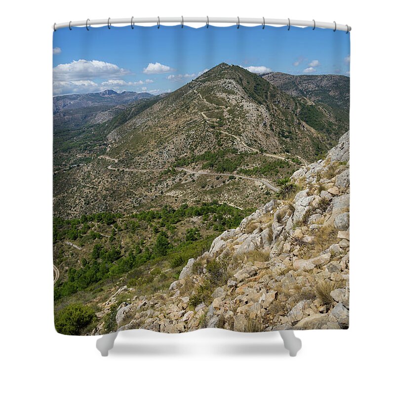Mountains Shower Curtain featuring the photograph A long way leads up the mountain by Adriana Mueller