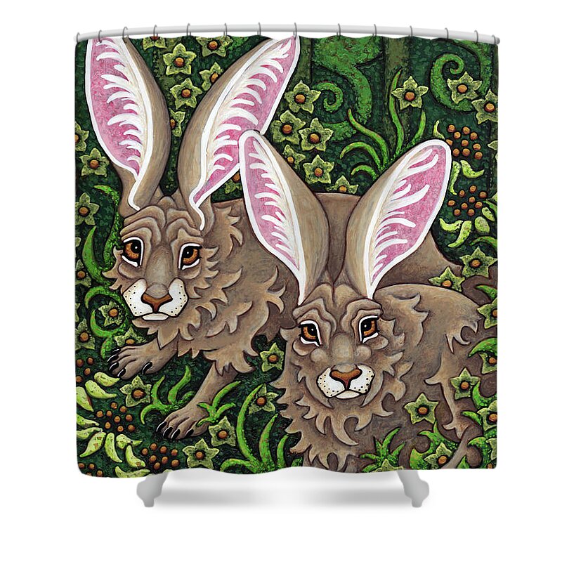Hare Shower Curtain featuring the painting A Lush Green Understory by Amy E Fraser